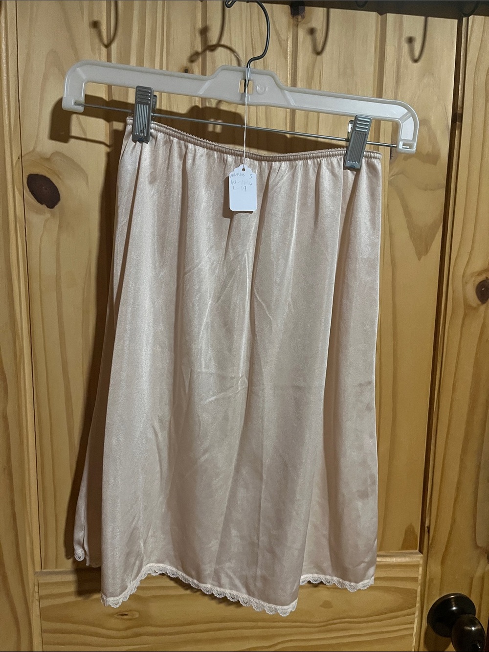 Warner's Vintage Light Beige Satin Mini Slip with Lace Trim